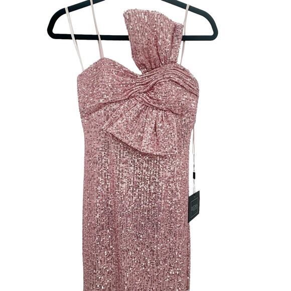 Mac Duggal 11284 Gorgeous Square Neckline Sequined Sheath Rose Pink Size 0 NWT - Picture 6 of 11